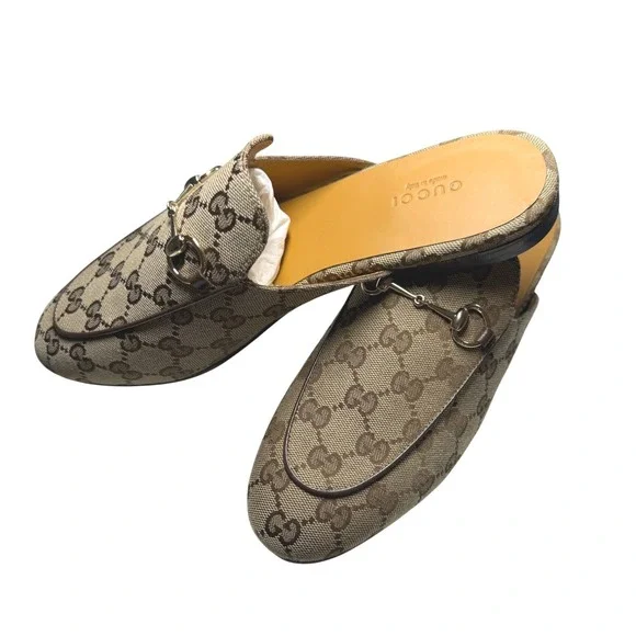 Gucci Princetown GG Supreme Canvas Horsebit Mules Beige Ebony 39 802163 KY980 - Picture 4 of 12